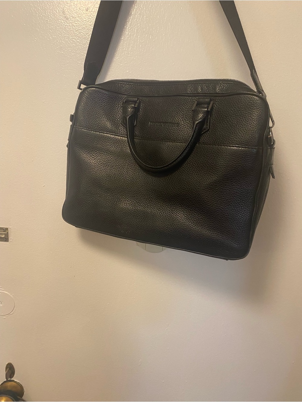 Armani Black Textured Leather Work Briefcase with Dual Handles. Beautiful.